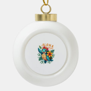 Hawaiian-Shirt Aloha Hawaii Sea Turtle Girl Women Ceramic Ball Christmas Ornament
