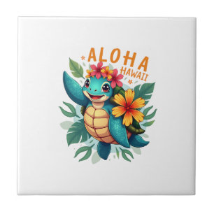 Hawaiian-Shirt Aloha Hawaii Sea Turtle Girl Women  Ceramic Tile