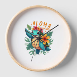 Hawaiian-Shirt Aloha Hawaii Sea Turtle Girl Women Clock