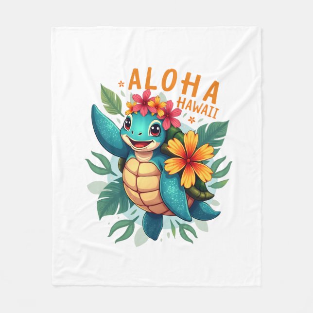 Hawaiian-Shirt Aloha Hawaii Sea Turtle Girl Women  Fleece Blanket (Front)