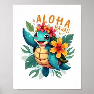 Hawaiian-Shirt Aloha Hawaii Sea Turtle Girl Women  Poster