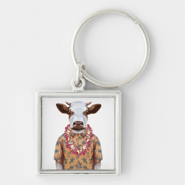 Hawaiian Shirt Cow Key Ring (Front)