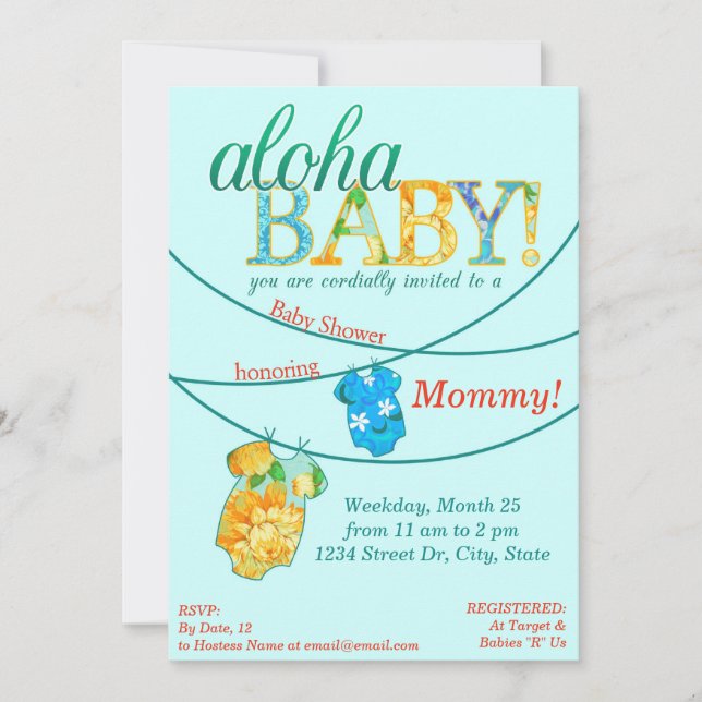 Hawaiian Shirt Onsie Luau Shower Invitation (Front)