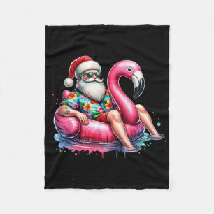 Hawaiian Shirt Santa Flamingo Floatie Christmas In Fleece Blanket