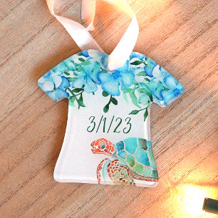 Hawaiian Shirt Tropical Sea Turtle Wedding Ornament