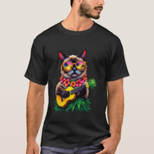 Hawaiian Siamese Cat & Pineapple Ukulele Summer Va T-Shirt