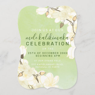 Hawaiian Soft Sun White Flowers Christmas: Green Invitation