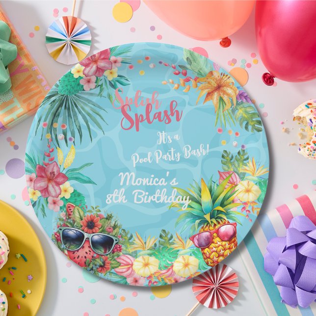 Hawaiian splish splash hot summer pool birthday paper plate (Creator Uploaded)