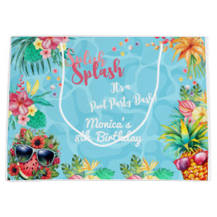 Hawaiian splish splash summer pool birthday bash large gift bag