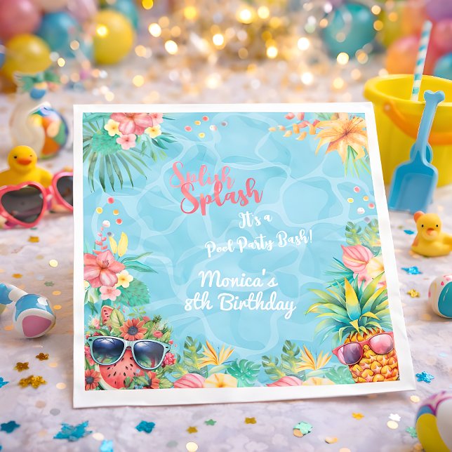 Hawaiian splish splash summer pool birthday bash napkin (Creator Uploaded)