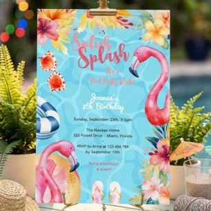 Hawaiian splish splash summer pool birthday party invitation