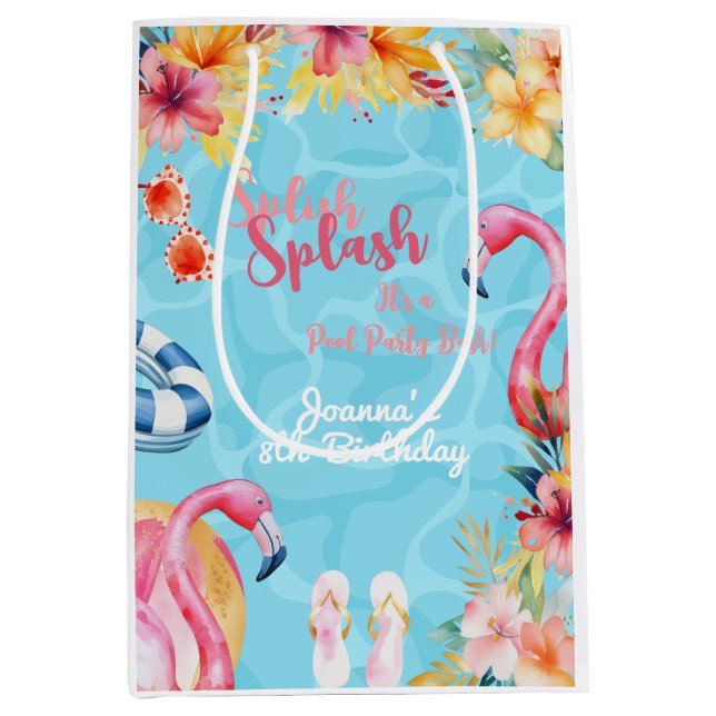 Hawaiian splish splash summer pool birthday party medium gift bag (Front)