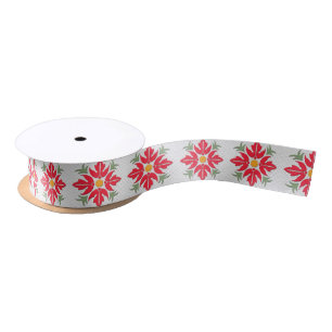 Hawaiian Style Flower Quilt Red Satin Ribbon