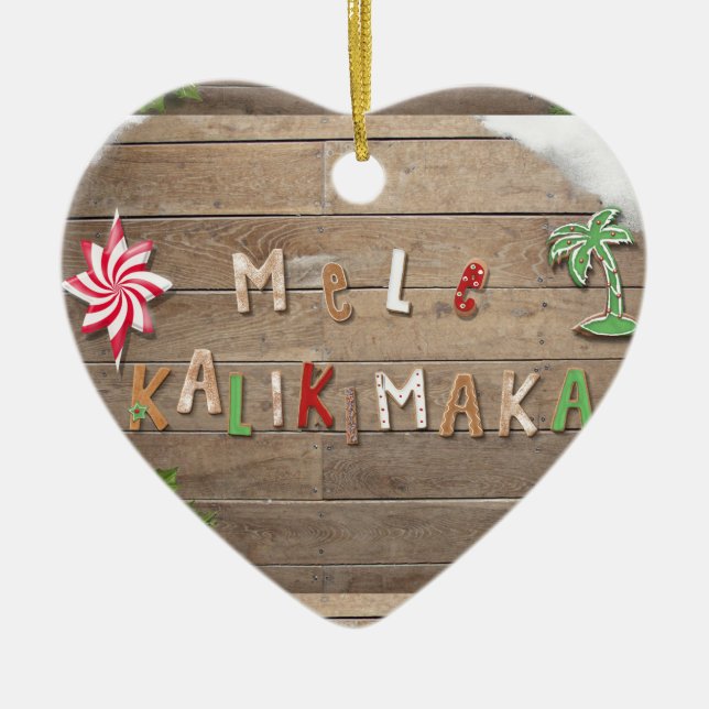 Hawaiian Style Gingerbread Greeting Ceramic Tree Decoration (Front)