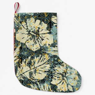 Hawaiian style hibiscus fabric with tribal backgro small christmas stocking