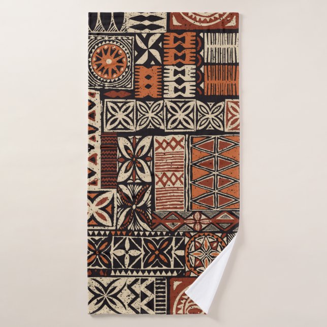 Hawaiian style tapa tribal fabric abstract patchwo bath towel (Bath Towel)
