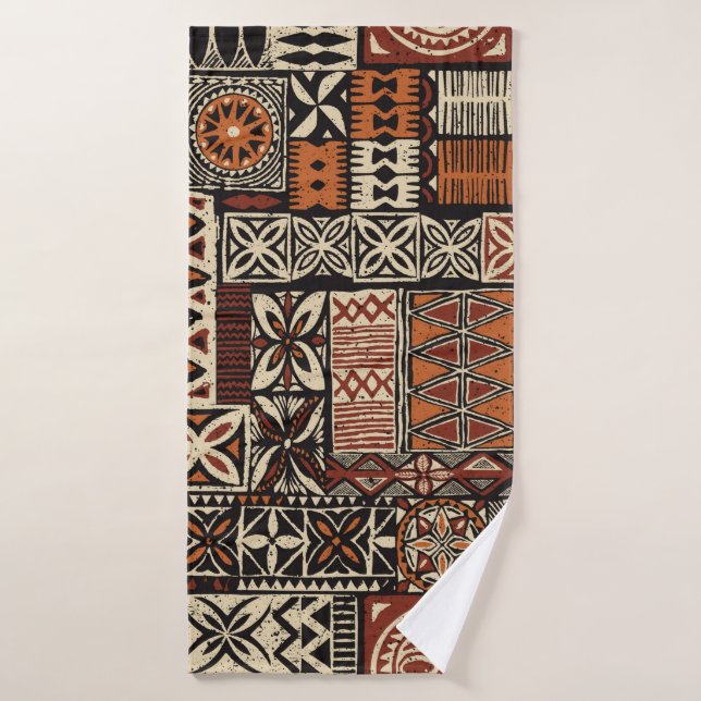 Hawaiian style tapa tribal fabric abstract patchwo bath towel (Bath Towel)