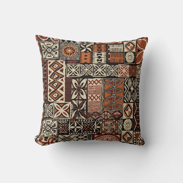 Hawaiian style tapa tribal fabric abstract patchwo cushion (Front)