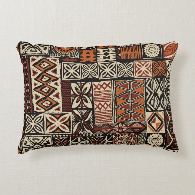 Hawaiian style tapa tribal fabric abstract patchwo decorative cushion (Front)