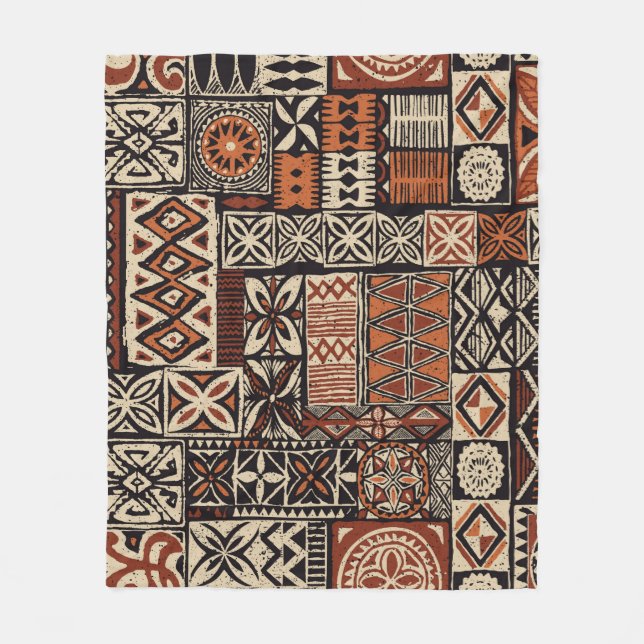 Hawaiian style tapa tribal fabric abstract patchwo fleece blanket (Front)