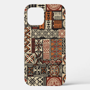 Hawaiian style tapa tribal fabric abstract patchwo iPhone 12 case