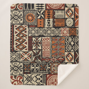 Hawaiian style tapa tribal fabric abstract patchwo sherpa blanket