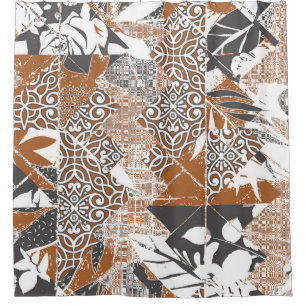 Hawaiian style tapa tribal fabric abstract patchwo shower curtain