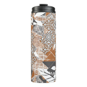 Hawaiian style tapa tribal fabric abstract patchwo thermal tumbler