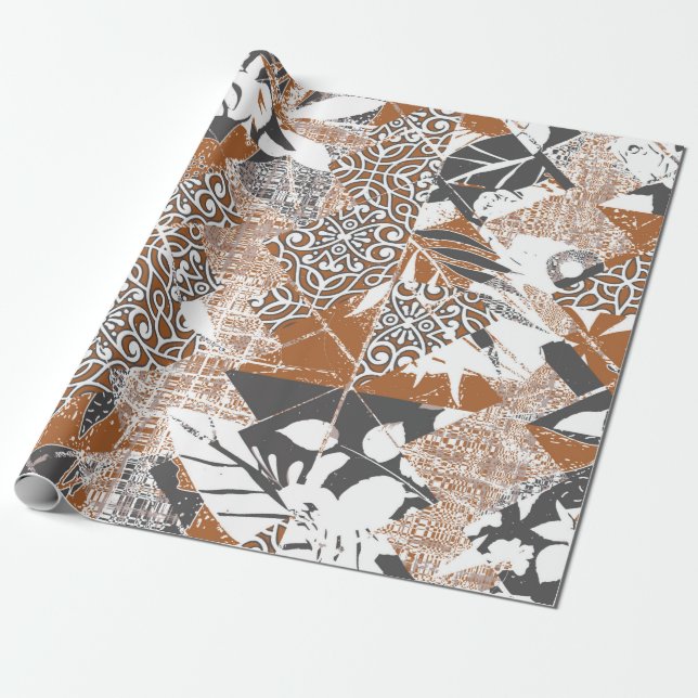 Hawaiian style tapa tribal fabric abstract patchwo wrapping paper (Unrolled)