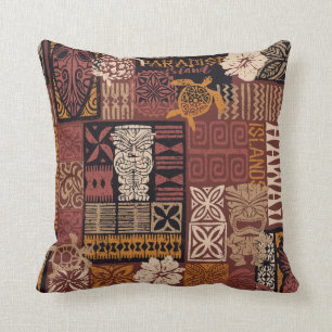 Hawaiian style tribal motif fabric patchwork abstr cushion