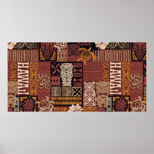 Hawaiian style tribal motif fabric patchwork abstr poster (Front)