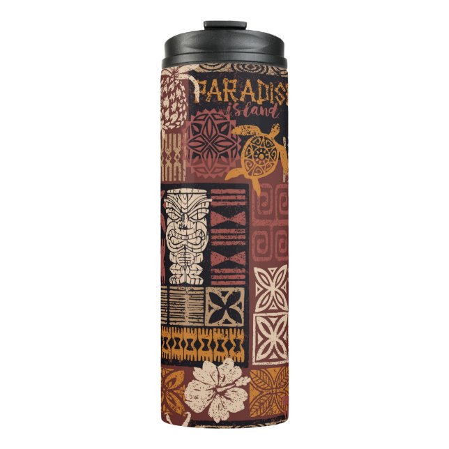Hawaiian style tribal motif fabric patchwork abstr thermal tumbler (Front)