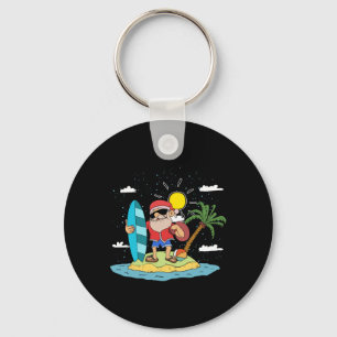 Hawaiian Summer Cool Santa Claus Surfing Christmas Key Ring