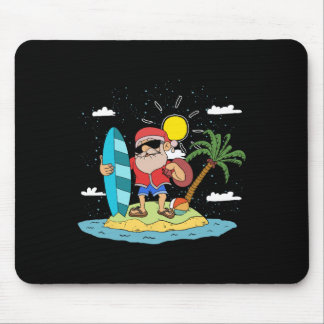 Hawaiian Summer Cool Santa Claus Surfing Christmas Mouse Pad