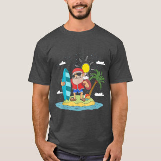 Hawaiian Summer Cool Santa Claus Surfing Christmas T-Shirt