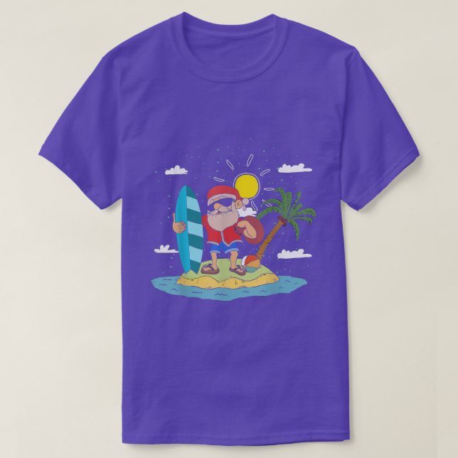 Hawaiian Summer Cool Santa Claus Surfing Christmas T-Shirt (Design Front)