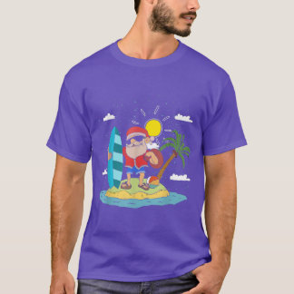 Hawaiian Summer Cool Santa Claus Surfing Christmas T-Shirt