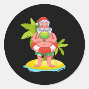 Hawaiian Summer Santa Claus Coconut Exotic Christm Classic Round Sticker