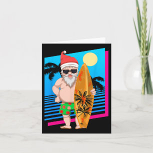 Hawaiian Summer Surfer Santa Claus Funny Christmas Card