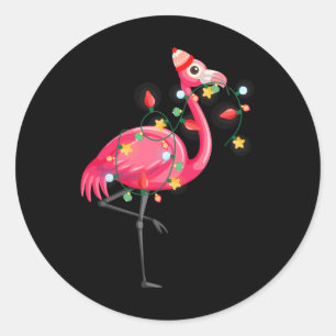 Hawaiian Summer Tropical Flamingo Funny Christmas Classic Round Sticker