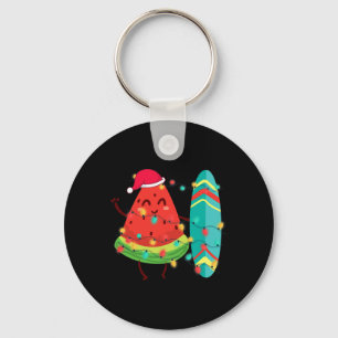 Hawaiian Summer Tropical Surfer Watermelon Christm Key Ring