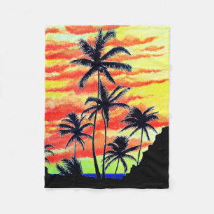 Hawaiian Sunset Coco Palms Fleece Blanket