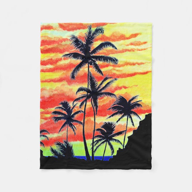 Hawaiian Sunset Coco Palms  Fleece Blanket (Front)