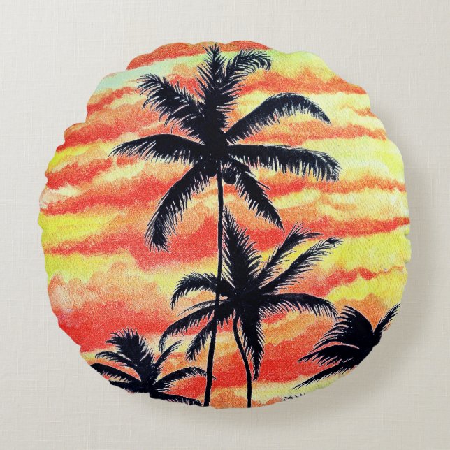 Hawaiian Sunset Coco Palms  Round Cushion (Front)