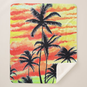 Hawaiian Sunset Coco Palms Sherpa Blanket