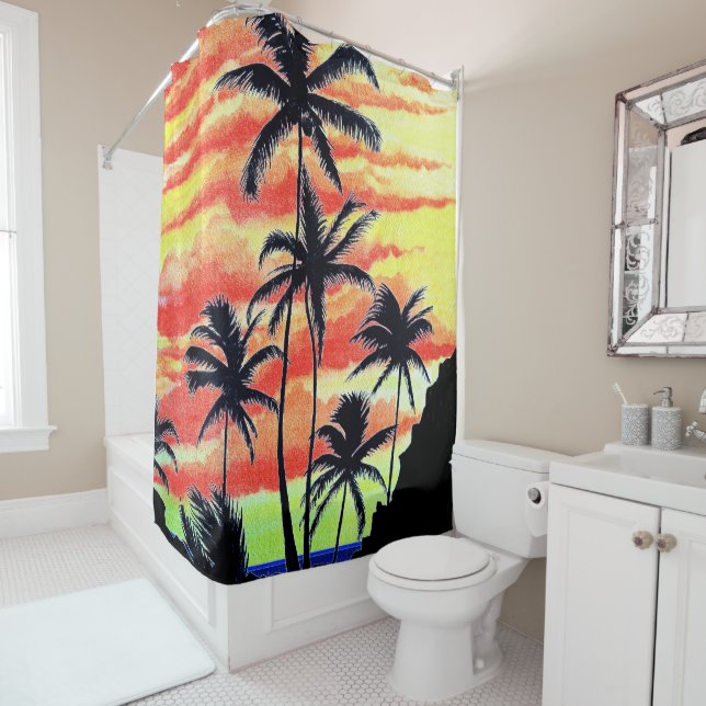 Hawaiian Sunset Coco Palms  Shower Curtain (In Situ)