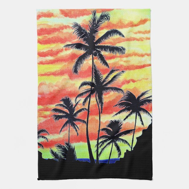 Hawaiian Sunset Coco Palms Tea Towel (Vertical)