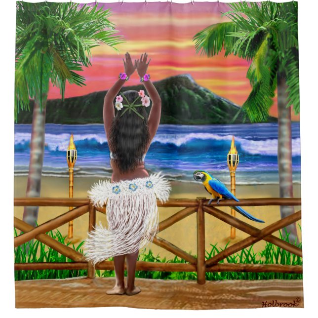 Hawaiian Sunset Hula Dancer Shower Curtain (Front)