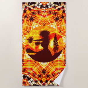 Hawaiian Sunset Hula Palms Beach Towel