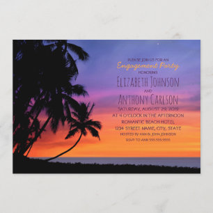 Hawaiian Sunset Palm Tree Beach Engagement Party Invitation